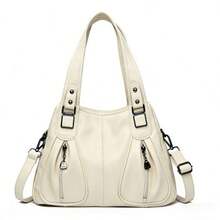 Women's Soft Leather Handbag That Can Be Used As A Shoulder Bag Or Crossbody Bag. Its Design Is Simple, Casual, Elegant And Versatile, Ideal For Middle-Aged Mothers. - 米色 - 查看 5