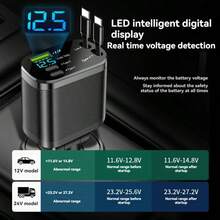 1件裝可伸縮5合1車用充電器轉接頭，內建可伸縮線，雙PD 3.1A超快充接口，數位電壓顯示，通用車充，適用手機、平板與電子設備，適合日常開車通勤與公路旅行 - 均碼 - 查看 5
