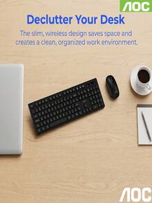 1 Set AOC KM300 Wireless Keyboard And Mouse Combo, Slim Design, Business/Home Office, Fashion Classic Set, Minimalist Keyboard And Mouse Set, Lightweight Portable Durable, Multi-Device Compatible - View 1