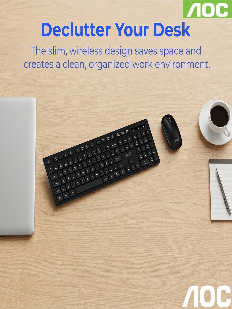 1 Set AOC KM300 Wireless Keyboard And Mouse Combo, Slim Design, Business/Home Office, Fashion Classic Set, Minimalist Keyboard And Mouse Set, Lightweight Portable Durable, Multi-Device Compatible - View 1