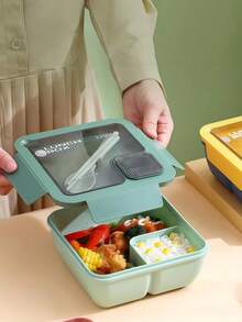 1pc Bento Box With Utensils, Adult Microwaveable Lunch Box, Large Capacity Lunch Box With Sauce Cup, Insulated Bento Lunch Bag - View 7