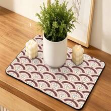 Luckybutterfly 2pcs Color Block Fan Pattern Themed Multi-Functional Drying Mats, 2 Different Styles Polyester Absorbent Countertop Protection Mats, Suitable For Kitchen, Dining Table Decor, Dishwashing Mat, Washing Machine And Coffee Machine Mat, Bathroom Sink Coaster, Kitchen Accessories, Party Supplies - Mint Green Fan-shaped + Red Bean Paste Pink Fan-shaped - View 7