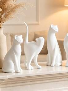 Matte White Resin Abstract Cat Statue, Minimalist Modern Animal Sculpture Decor, Elegant Tabletop Ornament For Fireplace Mantels, Living Room Side Tables,Room Decor, Home Decor, Bestfriend Gifts,A Back-To-School Gift - New Product - View 8