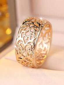 1 Elegant And Stylish Openwork Heart-And-Vine Ring-Perfect For Everyday Wear Or As An Accessory For Your Commute. - Yellow Gold - View 2