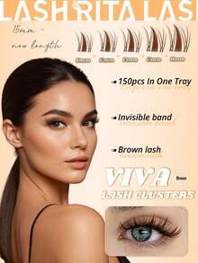 Brown Viva | RITALASH 150pcs Brown Lash Clusters Manga Eyelash Extensions 10-16MIX Spiky Cluster Lashes Fairy Individual Lashes Anime D Curly Eyelashes DIY At Home Kit With Bond&Seal And Tweezers - Brown - View 4