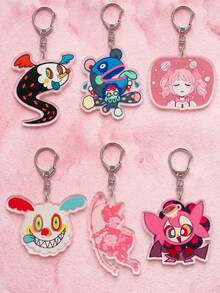 1Pc/6Pcs Anime Trinket Swapping Keychain, Featuring Various Quirky Witch And Classic Character Silhouette Patterns, Anime Style, High-Transparency Acrylic Material, Asymmetrical Silhouette, High-Definition Print With Exquisite D-Shaped Buckle, Fashionable Multi-Functional Bag Charm And Peripheral Decoration, Suitable For Back To School Season, Anime Convention Party, Daily Outfit And Fan Gift, All Seasons. - Multicolor - View 1