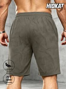 Hidkat Men's Sports Casual Shorts, Summer Elastic Straight Leg Drawstring Zipper Pockets, Suitable For Daily Commute, Fitness, Running, Beach Hiking - Khaki - View 3
