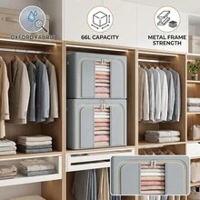 4x Clothes Storage Bags – 66L Large Collapsible Storage Box With Zips For Bedding & Clothes - View 5