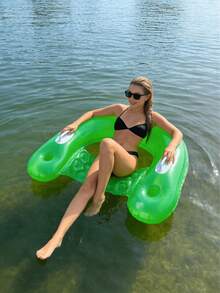 1pc Inflatable Water Sofa, Solid Color Minimalist Style, With Cup Holder, Handle Design, PVC Material, Suitable For Water, Swimming Pool, Beach Theme Party, Water Resting Seat, Inflatable Float, Air Pump Required - Multicolor - View 4