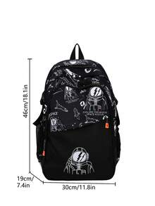 1pc Contrast Color Astronaut Pattern Backpack, Large Capacity Zipper Closure School Day Bag, Adjustable Shoulder Strap Bookbag, Short Trip Bag, Perfect For Teenagers/Students/Graduates/Young People, Ideal For Daily Use, Outings, Travel, School And Back To School Season - Multicolor - View 3