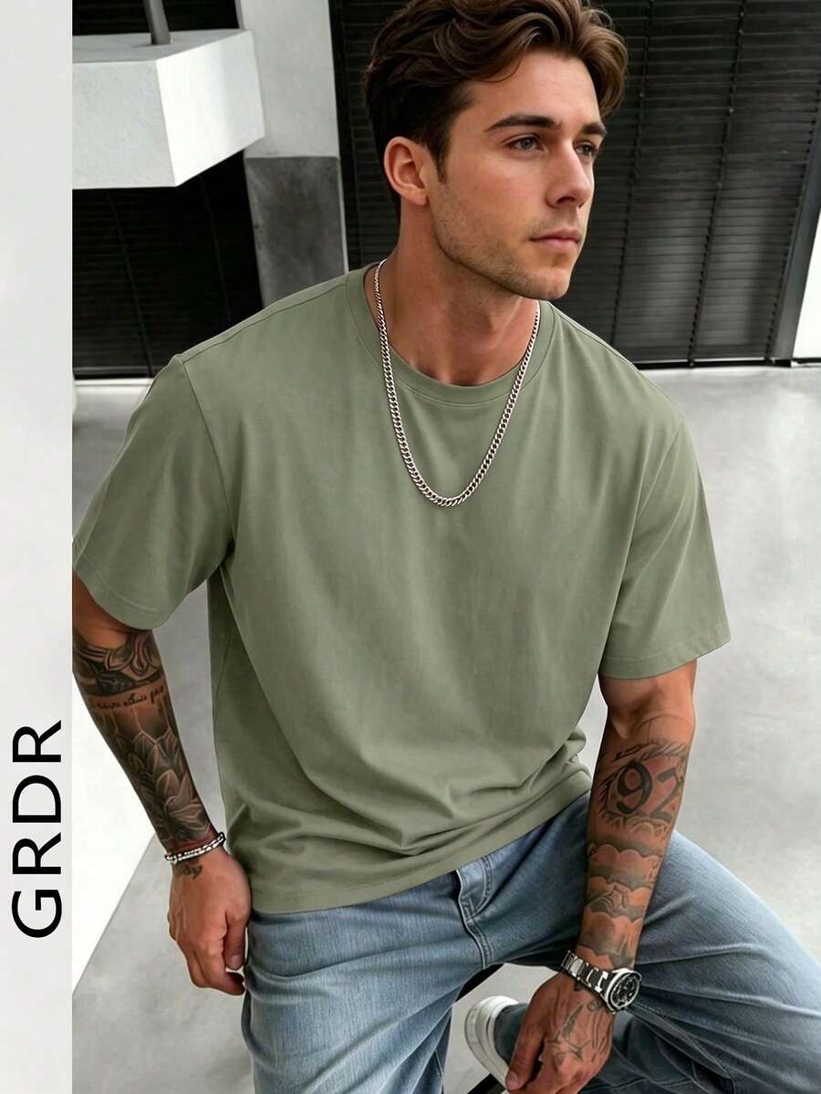 GRDR 男士时尚宽松短袖T恤 | 精致设计 | 夏季必备 | 百搭易配 | 展现您的风格 - 薄荷綠 - 查看 1