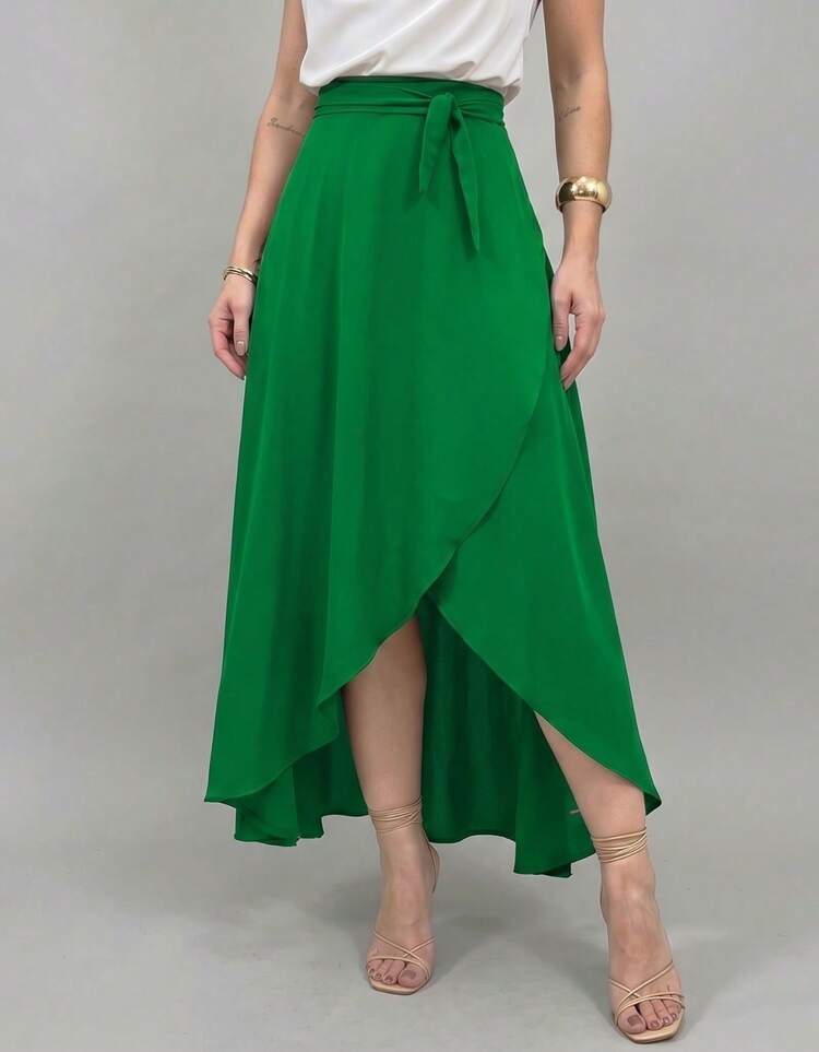 Long Wrap Skirt With Tie-Up Fashion Blogger - 綠色的 - 查看 1