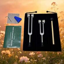 1 Set Combinación de Diapasones de Aleación de Aluminio Plateado - Diapasón de Limpieza de Oídos y Yoga Adecuado para Mujeres y Hombres Relajación del Alma y la Mente Gran Regalo 128Hz Emparejado con 256Hz/432Hz/528Hz Combinación de 2 Piezas de Diapasones con Base, Martillo Negro, Paño de Limpieza Blanco, Soporte Estable Azul del Fabricante - plata - Ver 3