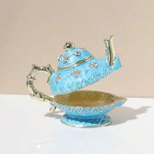 SIQIZHOU 1pc Enamel Decorated Teapot Jewelry Box, Exquisite Carved Enamel Jewelry Storage Box, Wedding Ring Box, Valentine's Day, Birthday Gift - Multicolor - View 2
