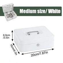 1pc Portable Metal Cash Box With Lock, Dual-Layer Coin Safe With Coin Tray And 2 Keys, Large Size Home/Office/Store Security Money Box, Black - Multicolor - View 24