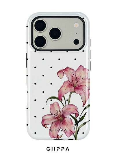 GIIPPA 1pc White Base With Black Polka Dot And Floral Pattern Design, Phone 17 Pro Max Phone Case, Compatible With Phone 16 Pro Max, 15 Pro Max, 14 Pro Max, Korean-Style High-End Fashion Fun Phone Case, Compatible With 11/12/13/14/15/16 Pro Max Plus, Elegant Design Suitable For Men And Women, Perfect Gift For Girlfriend On Christmas, Valentine's Day, Easter, Wedding Season And Birthday!