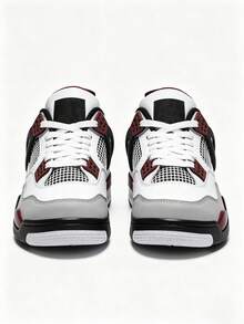 N S Men's White Burgundy Retro Basketball Sneakers Vintage Style Breathable Back To School Casual Athletic Shoes - 大巴黎 - 查看 3