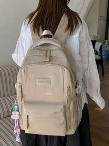 LECEY 女款學院風大容量學生後背包，適用國中、高中及大學生 - 卡其色 - 查看 4
