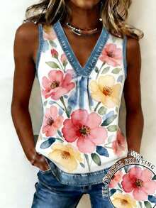 - Top de Mujer de Corte Regular con Estampado Efecto Denim, Bloques de Color y Adornos de Pedrería, Nueva Colección - Color caoba - Ver 13