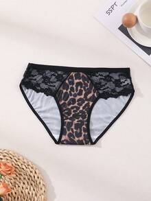 Mystèrelle 2 buah Celana Dalam Seksi Motif Leopard dari Sutra Es, Gaya Menggoda dengan Hiasan Renda dan Jala, Kancing Logam untuk Kontrol Perut dan Pengangkat Bokong - MultiWarna - View 5
