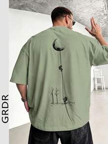 GRDR 男士时尚印花宽松短袖T恤 | 精致设计 | 夏季必备 | 易于搭配，展现您的风格 - 薄荷綠 - 查看 2