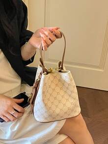 女款水桶手提包 時尚優雅極簡斜挎包 花卉圖案 白色 適合購物與通勤 - 白色 - 查看 4