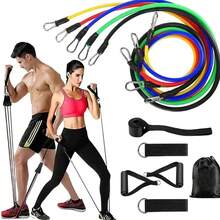 11-Piece Home Fitness Resistance Band Set, Made Of Durable Latex Tube Material; Complete Portable Accessory Kit Includes Door Anchor And Ankle Straps, Suitable For Strength Training. The Product Features Convenient Training, Excellent Elasticity, Sturdy And Durable Latex Material, And Versatile Applications - A - View 7