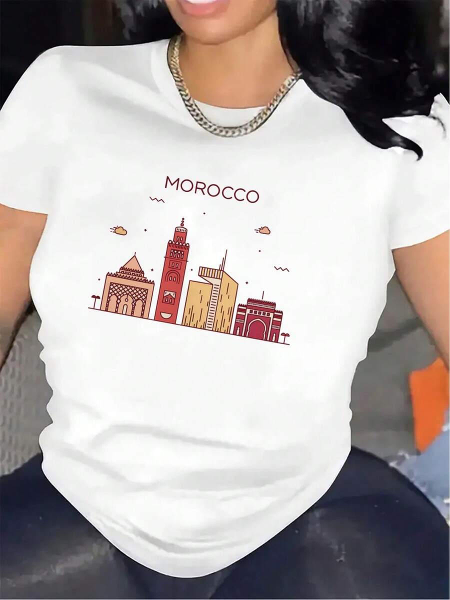 Casual T-Shirt With Moroccan Design | Ideal For Casual Wear In The Dining Room, Durable And Lightweight, Comfortable Fit For Everyday Wear, Stylish Graphic T-Shirt For Men And Women, Material - 白色 - 查看 1