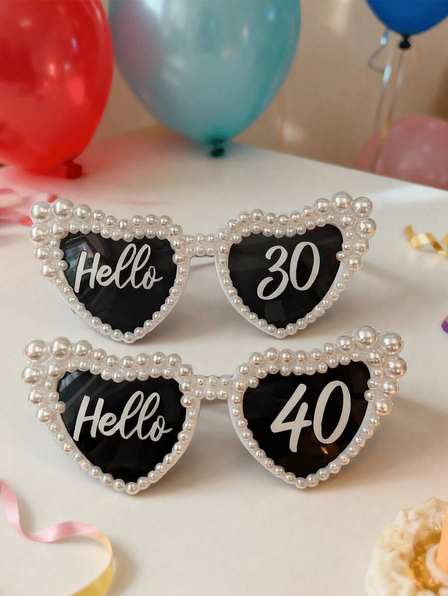 Hello 30 與 40 歲生日珍珠裝飾派對眼鏡,拍照道具、活動裝飾、時尚眼鏡、亮面設計、創意眼鏡,適合派對主辦者 - 生日眼鏡 - 查看 1