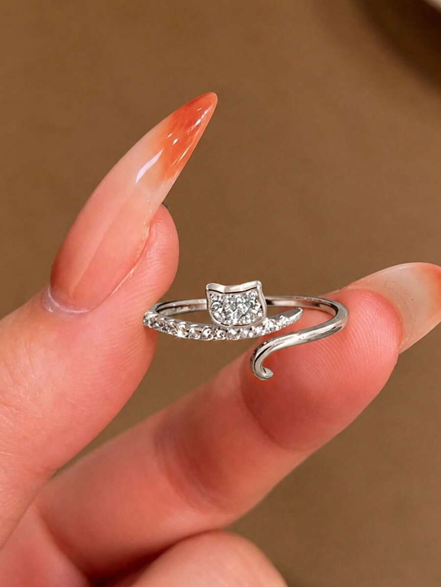 1pc S925 Sterling Silver Healing Sweet Cute Cat Thin Open Ring Women's Ring, Personalized Exquisite Luxury Design Versatile Niche Atmosphere Jewelry Gift For Best Friend Girlfriend Cute Accessory - Cat - View 1