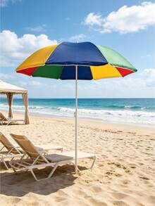 1pc Oversized Color-Block Beach Parasol - Adjustable Height, UPF50+, Portable Outdoor Sun Canopy, Ideal For Beaches, Pools, Camping, Courtyards And Summer Vacations - A - View 6