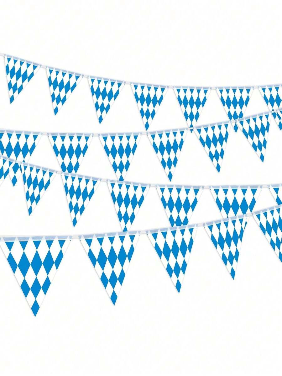 2Sets-Banderines con patrón de diamantes azul & blanco, banderas de cuerda tradicionales del festival de cerveza bávaro, adecuadas para la decoración de fiestas del festival de cerveza, banderas triangulares de cuerda grandes e impermeables para exteriores, adecuadas para eventos de celebración con tema alemán, suministros de decoración colgante para carnaval - multicolor - Ver 1