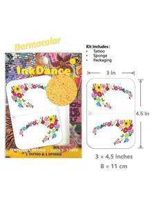 1 Set "Colorful Wildflowers" Temporary Tattoo Stickers, Floral Crown Face Stickers Fake Tattoo, Waterproof, Realistic Tattoo Effect, Easy To Apply And Remove CSX065 - Multicolor - View 3