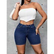 Plus Size Denim Shorts - Blue - View 6