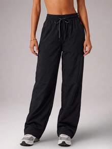 CZRLHYT Women's Drawstring Zipper Pocket Woven Pants, Multi-Functional Loose Pants For Outdoor Activities - Black - View 1