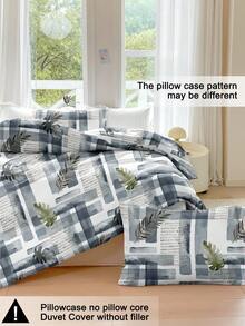 2/3pcs Watercolor Plaid Tropical Green Leaf Print Duvet Cover Set(1 Duvet Cover & 2 Pillowcase)Soft And Skin-Friendly Duvet Cover Bedding Set For Home, All Season Bed Sheets Set - Multicolor - View 4