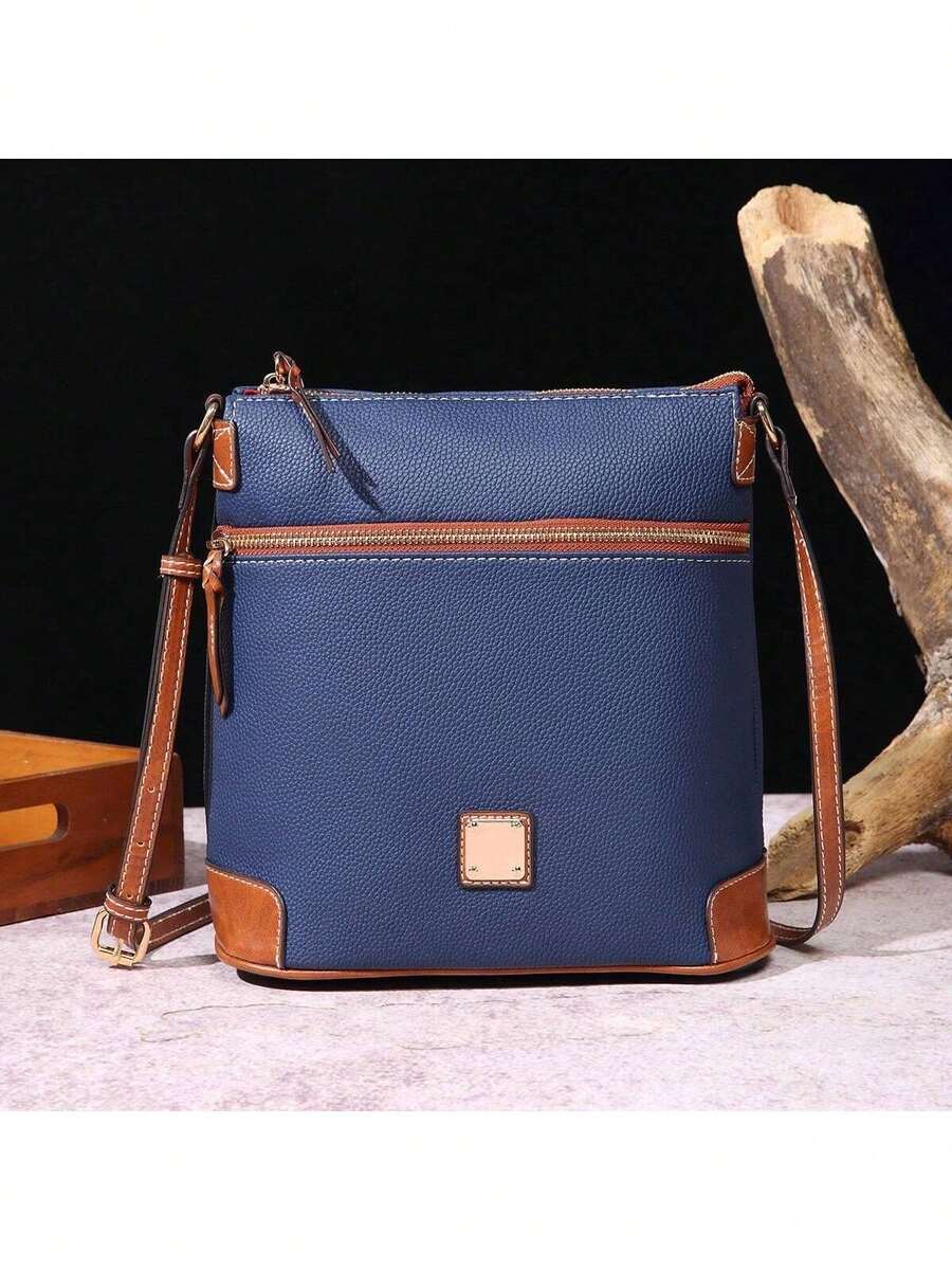Bolso bandolera retro con acabado de guijarros y textura de lichi – Bolso de mujer multicolor - Azul - Ver 1
