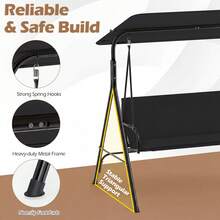 3-Seat Outdoor Patio Swing Chair W/ ArmrestsAdjustable Tilt Canopy & Stand - Black - View 6