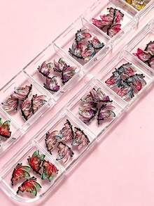 12 Rejillas de Encantos de Uñas Mariposa 3D, Joyería de Uñas Mariposa con Alas Transparentes Degradadas, Suministros de Decoración de Arte de Uñas Mariposa Multicolor Mini para Uñas de Acrílico y Gel DIY Diseño de Manicura, Accesorios de Uñas de Salón Adornos Artesanales para Mujeres y Niñas - Multicolor - Ver 3