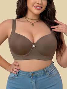 mimilemon Mocha Brown Seamless Plus Size Women's Bra, Smooth Minimalist Lift-Up Underwire Bra - Mocha Brown - View 1