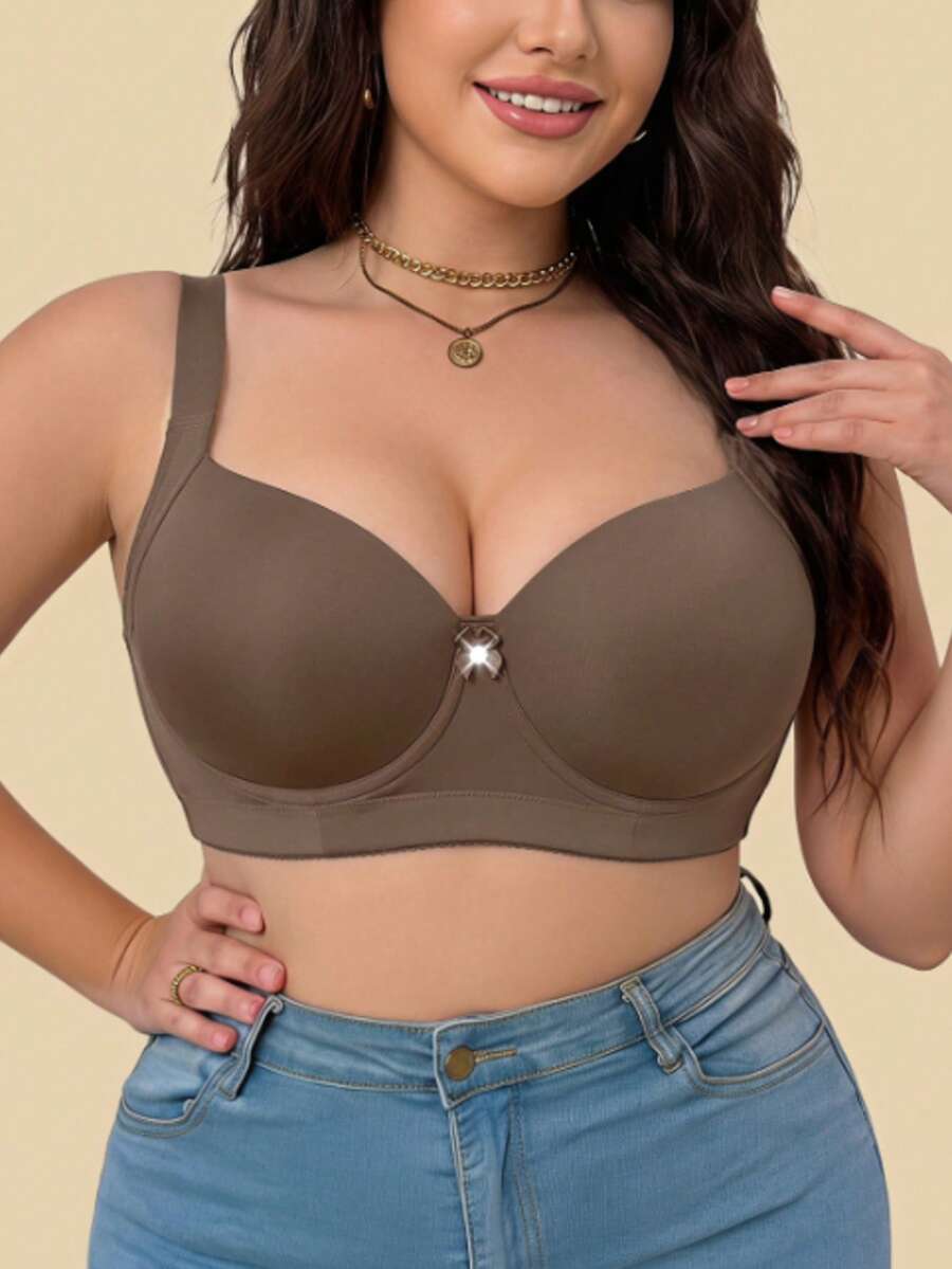 mimilemon Mocha Brown Seamless Plus Size Women's Bra, Smooth Minimalist Lift-Up Underwire Bra - Mocha Brown - View 1