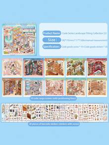 Buku Stiker Pemandangan Pasar Ramai Klasik, 6 Pemandangan Berbeda, Jilid Spiral Ganda dengan Potongan Die-Cut, Bahan Dekorasi Stiker DIY untuk Scrapbook - Rectangle - View 14