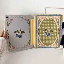 1件復古扇形框格紋藍莓雙面對稱印花平板保護殼，適用於 iPad PRO/AIR、Pad 5/6/7、Matepad - 彩色 - 查看 6