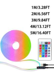 RGB 紅外線霓虹 LED 矽膠軟燈條 聖誕防水氛圍燈 無線遙控變色燈條 節日室內外裝飾燈 1m/2m/3m/4m/5m - 彩色光 - 查看 12