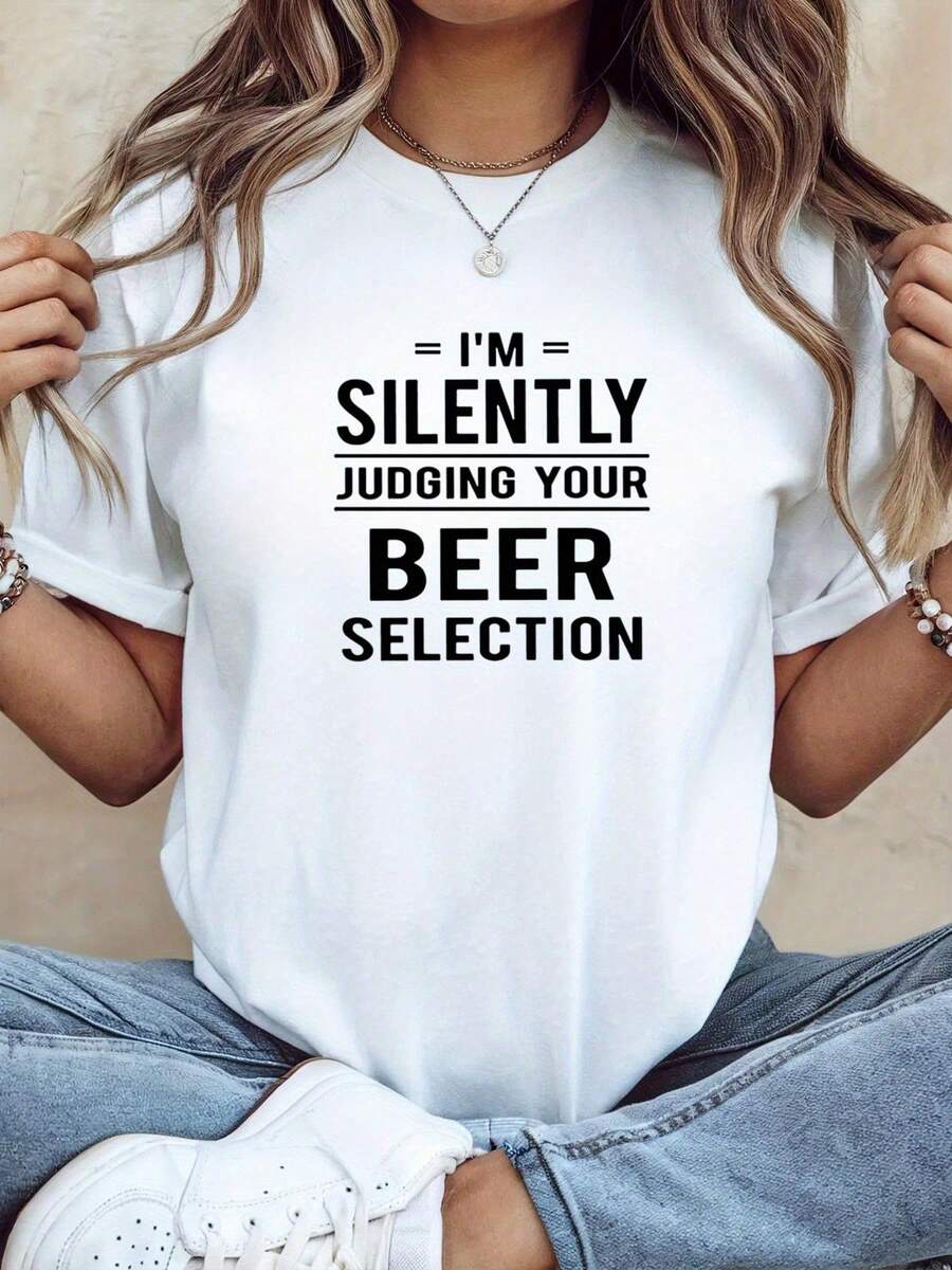 Bohemian 100% Pure Cotton T-Shirt For Beer Lovers - Funny Slogan "Silently Judging Your Beer Choices", White T-Shirt With Bold Black Text, T-Shirt - 白色 - 查看 1