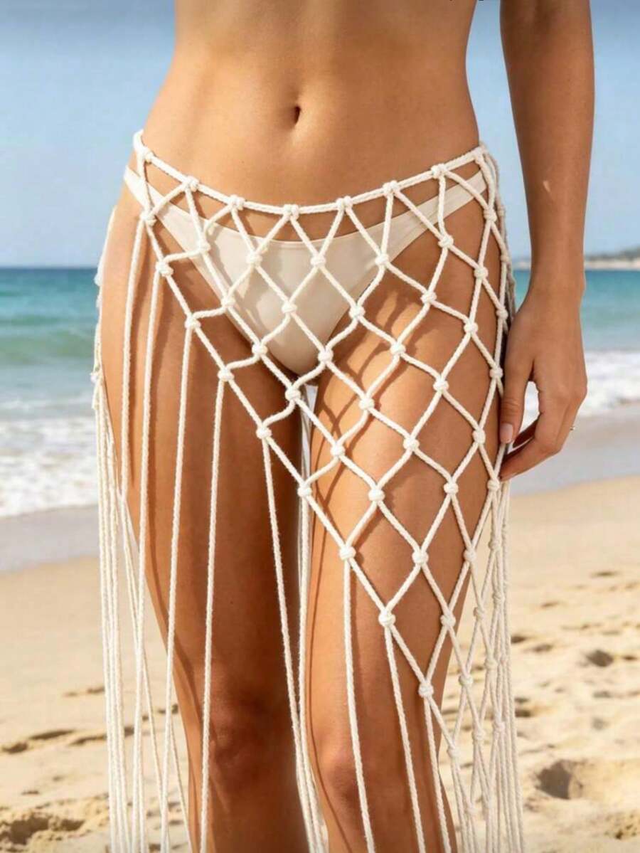 1pc Bohemian Style Knotted Mesh Tassel Waist Chain, Hollow Decorative Pendant Mesh Skirt, Suitable For Bikini And Jeans Matching Festival Accessory - Multicolor - View 1