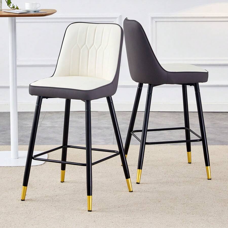Set Of 2 Bar Stools / 100 Cm High. Stylish Bar Stools / Black PU Leather And Comfortable Footrest / Available In Several Colors / 120 Kg Load Capacity / For Restaurants, Bars And Living Rooms - 深灰色+白色+銀色 - 查看 1