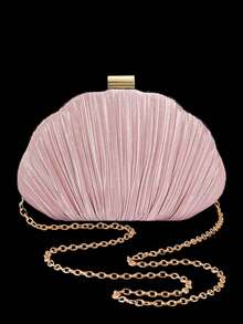 4pcs Rhinestone Jewelry Set, Sparkling Necklace Earrings Bracelet, Pleated Satin Box Evening Clutch Bag, Party Bag, Formal Dress Bag, Evening Bag, Chain Bag, Wedding Clutch, Wedding, Pink, Party Bag, Wedding Supplies - Pink - View 9