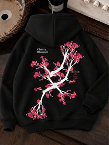 Flannel Kangaroo Hoodie, Printed Sweatshirt, Streetwear Jacket, Geek Style - 黑櫻 - 查看 1