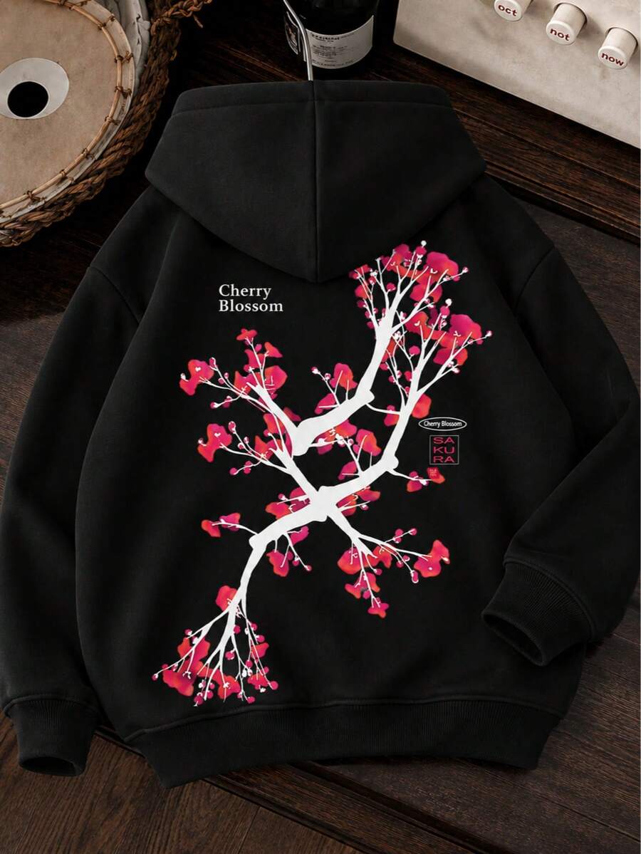 Flannel Kangaroo Hoodie, Printed Sweatshirt, Streetwear Jacket, Geek Style - 黑櫻 - 查看 1